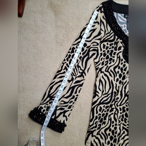 INC International Concepts animal print beaded tunic top shirt black beige S - Picture 10 of 12